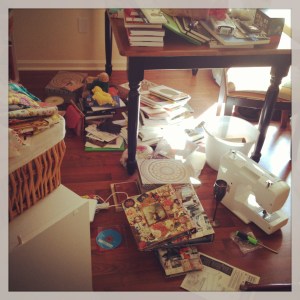 This is a photograph of the massive mess I made in my home office.