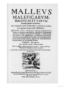 This is the cover of the Malleus Maleficarum, or The Hammer of Witches, which lays down the system of beliefs that led to the European witch trials.  It's chilling beyond chilling.  Wicasta and Christie Jury transcribed the text and posted it online to further education on the text and the trials. It's a very, very difficult thing to read, but it's very, very much more important to build knowledge and make sure nothing like this happens, in any form, again.